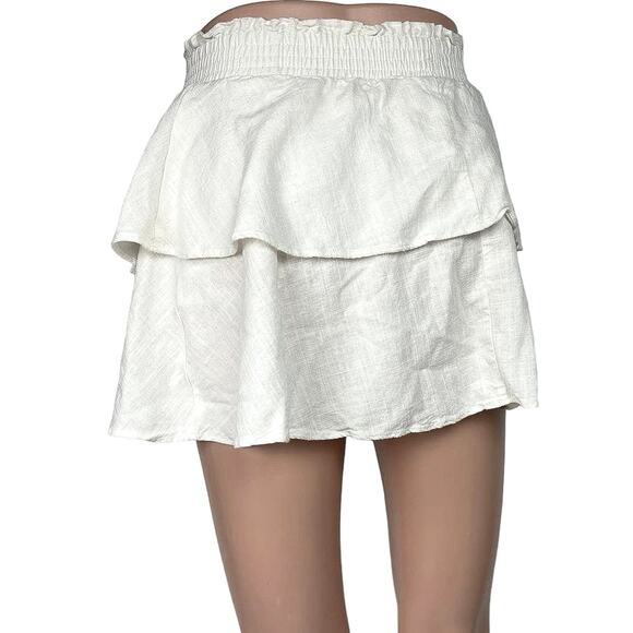 Princess Polly White Linen Tiered Layered Smocked Ruffle Peasant Mini Skirt Sz 4 - Picture 3 of 7